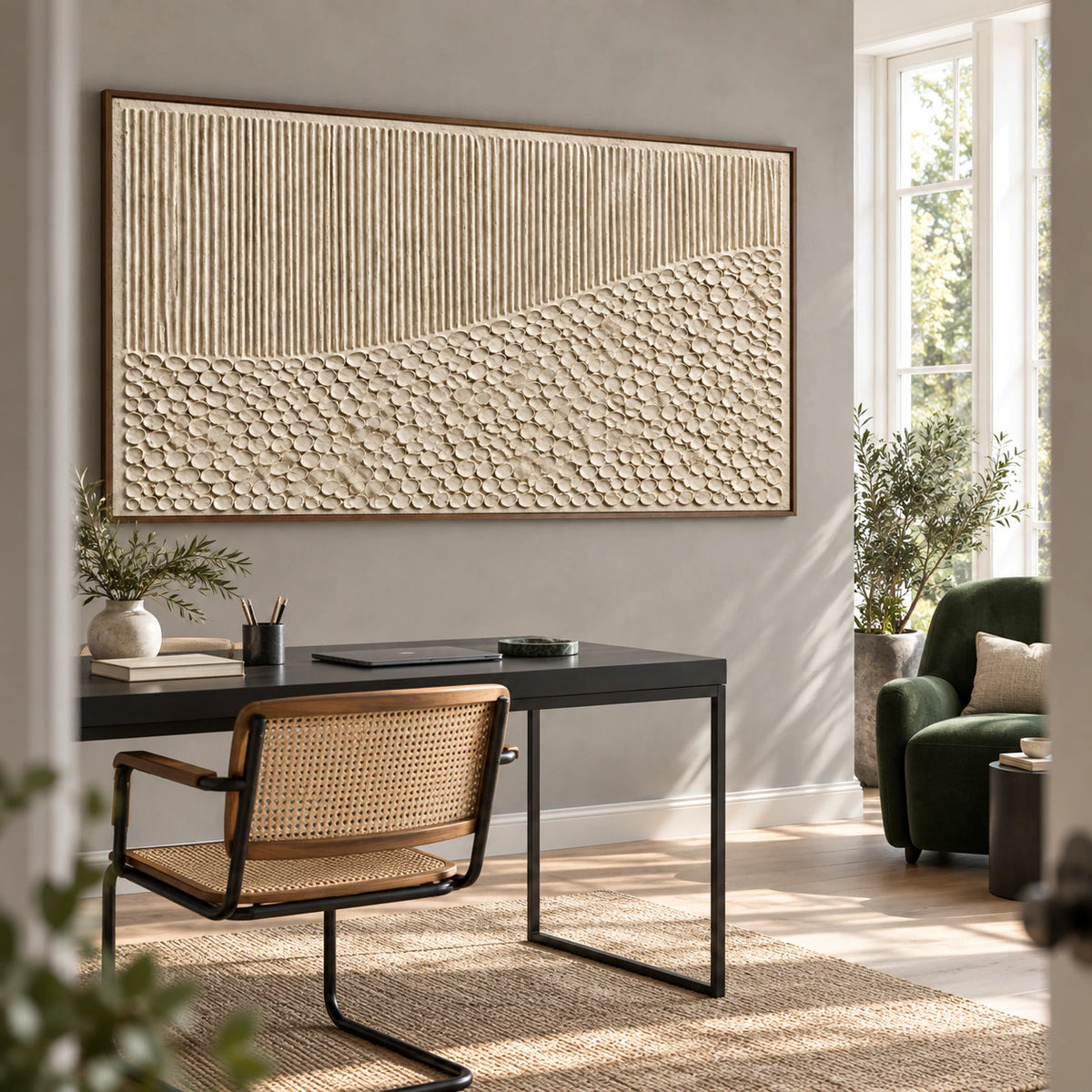 Tactile-Terrain in an airy home office reading space.