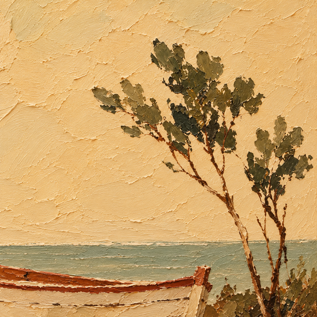 Tawny-Mooring oil painting brushwork and impasto detail photographed from an oblique side angle