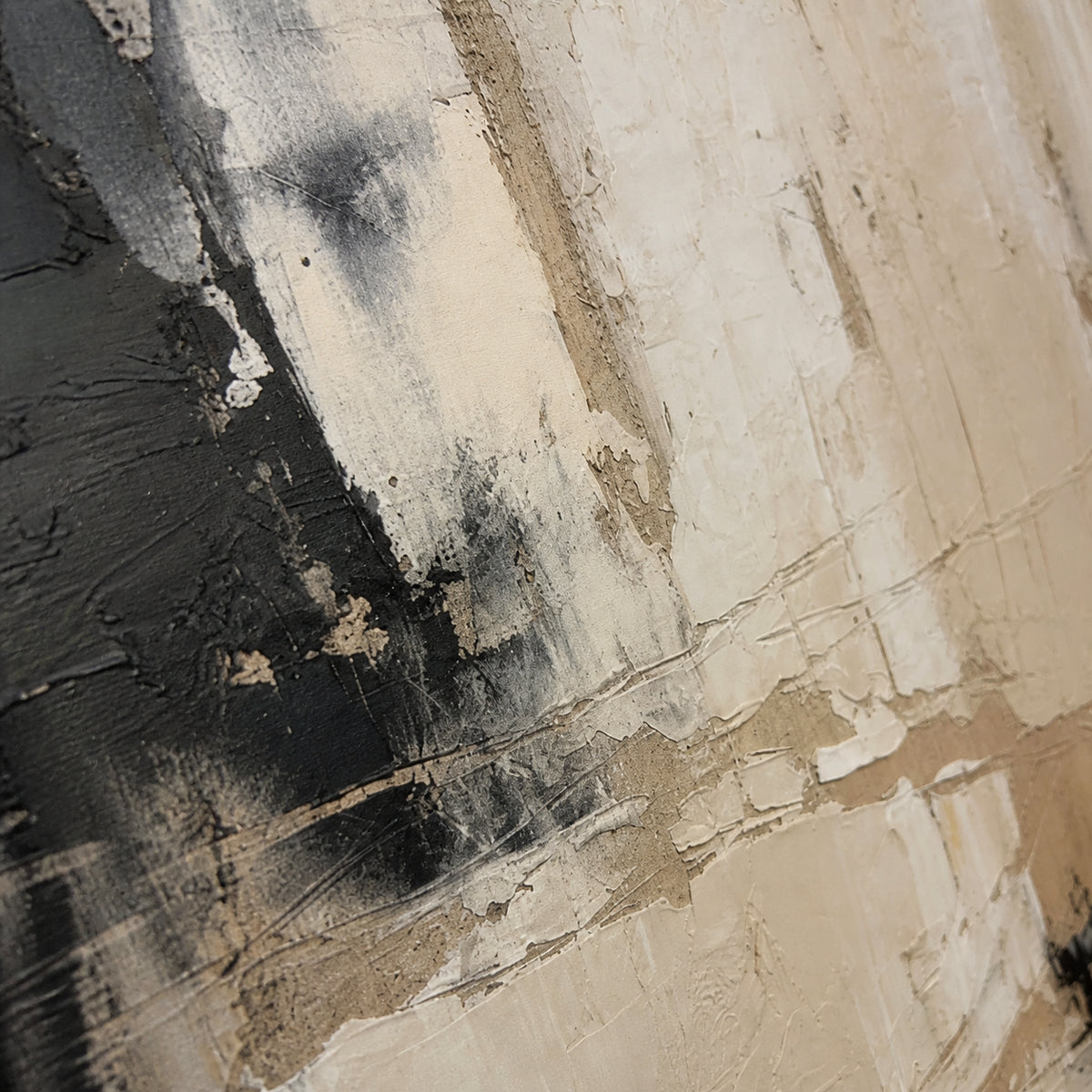 Tectonic-Veil oil painting brushwork and impasto detail photographed from an oblique side angle