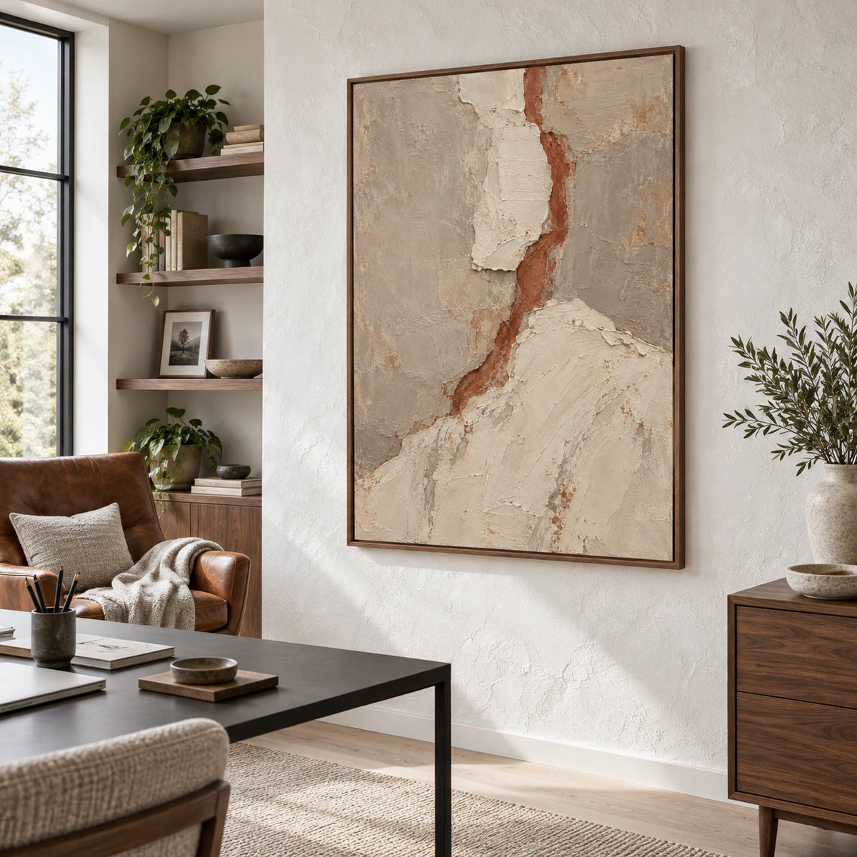 Terracotta-Fissure in an airy reading and home office space.
