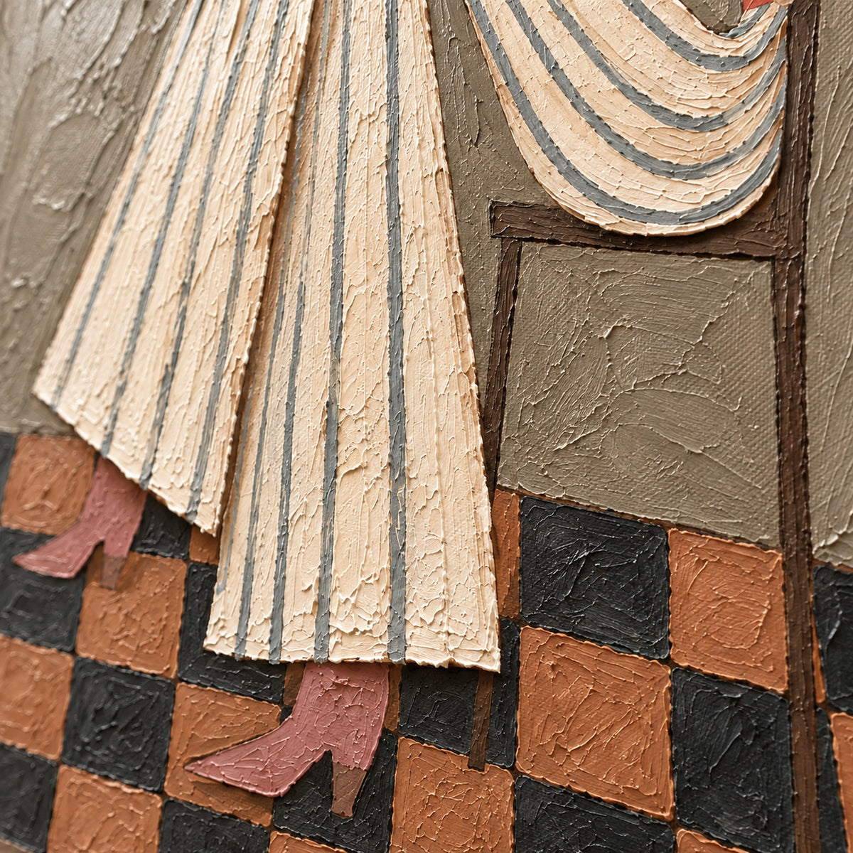 Terracotta-Interlude oil painting brushwork and impasto detail photographed from an oblique side angle
