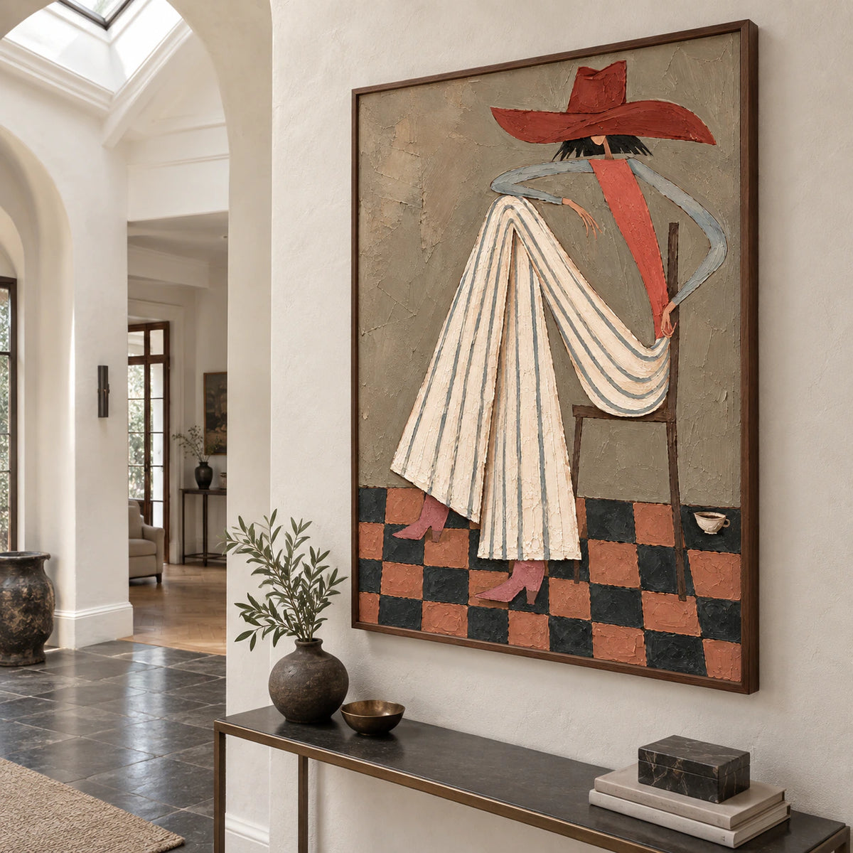 Terracotta-Interlude at gallery scale in a bright architectural foyer.