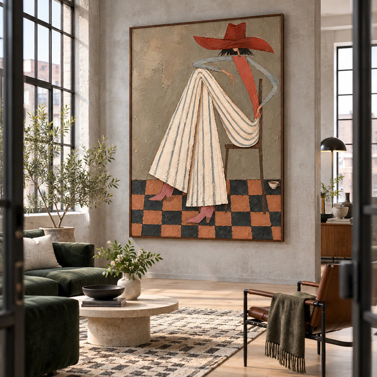 Terracotta-Interlude as a large focal point in an open loft hospitality interior.