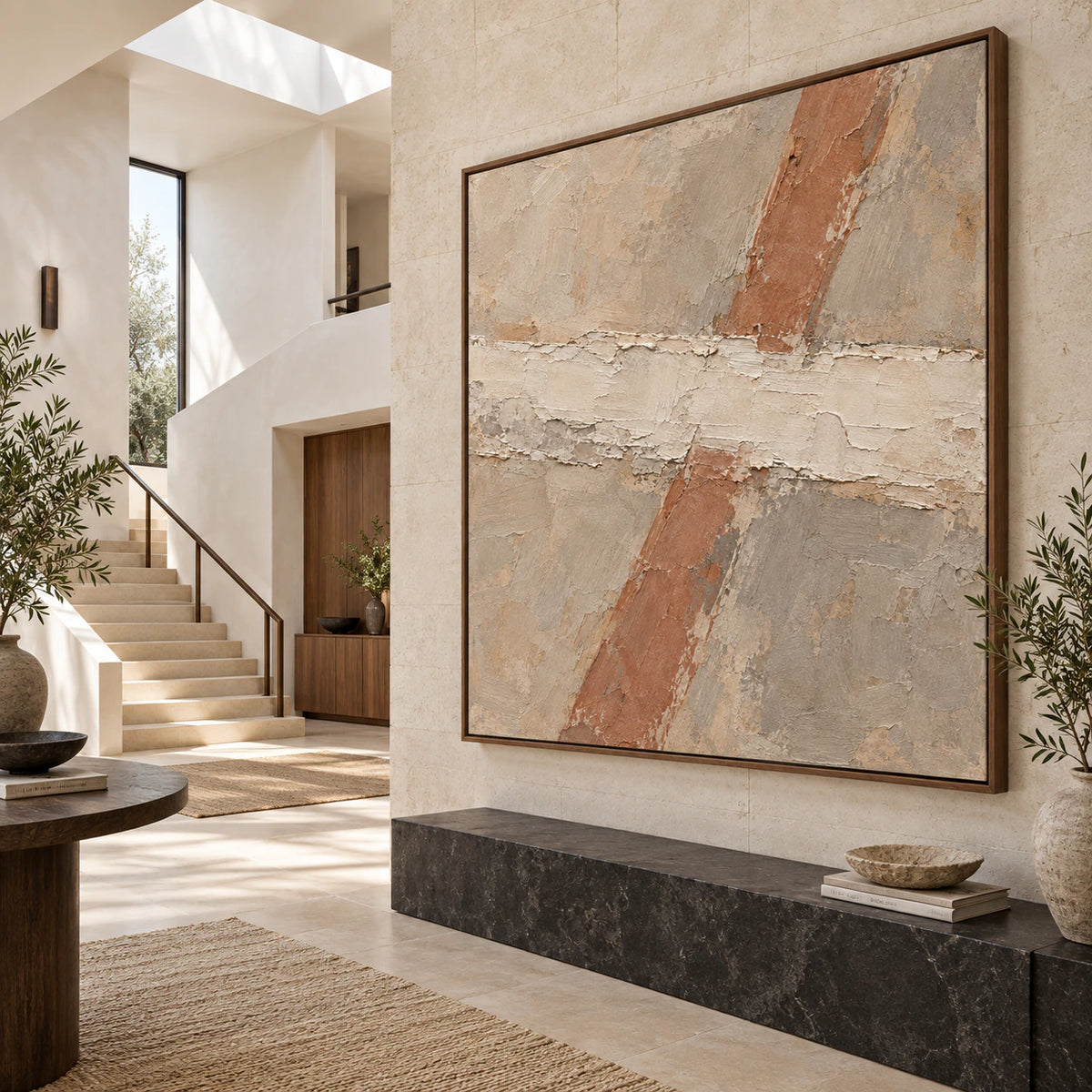 Terracotta-Span at gallery scale in a bright architectural foyer.
