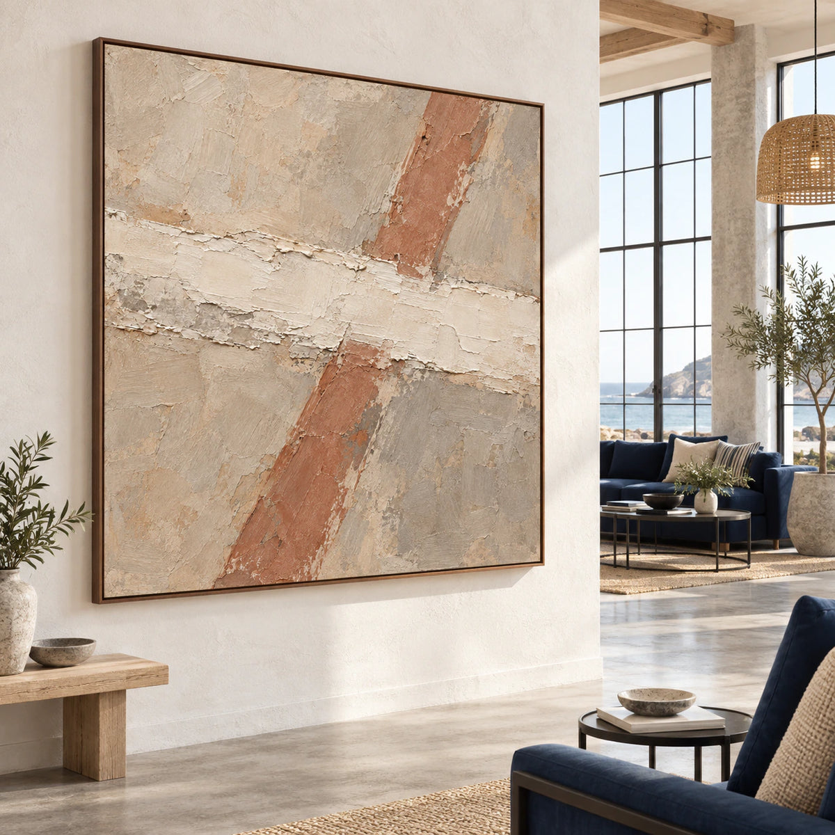 Terracotta-Span featured in an expansive sunlit loft hospitality interior.