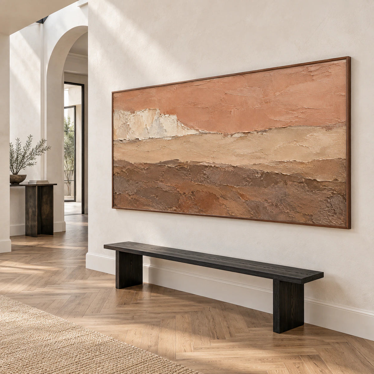 Terracotta-Strata installed at gallery scale in a bright, architectural foyer.