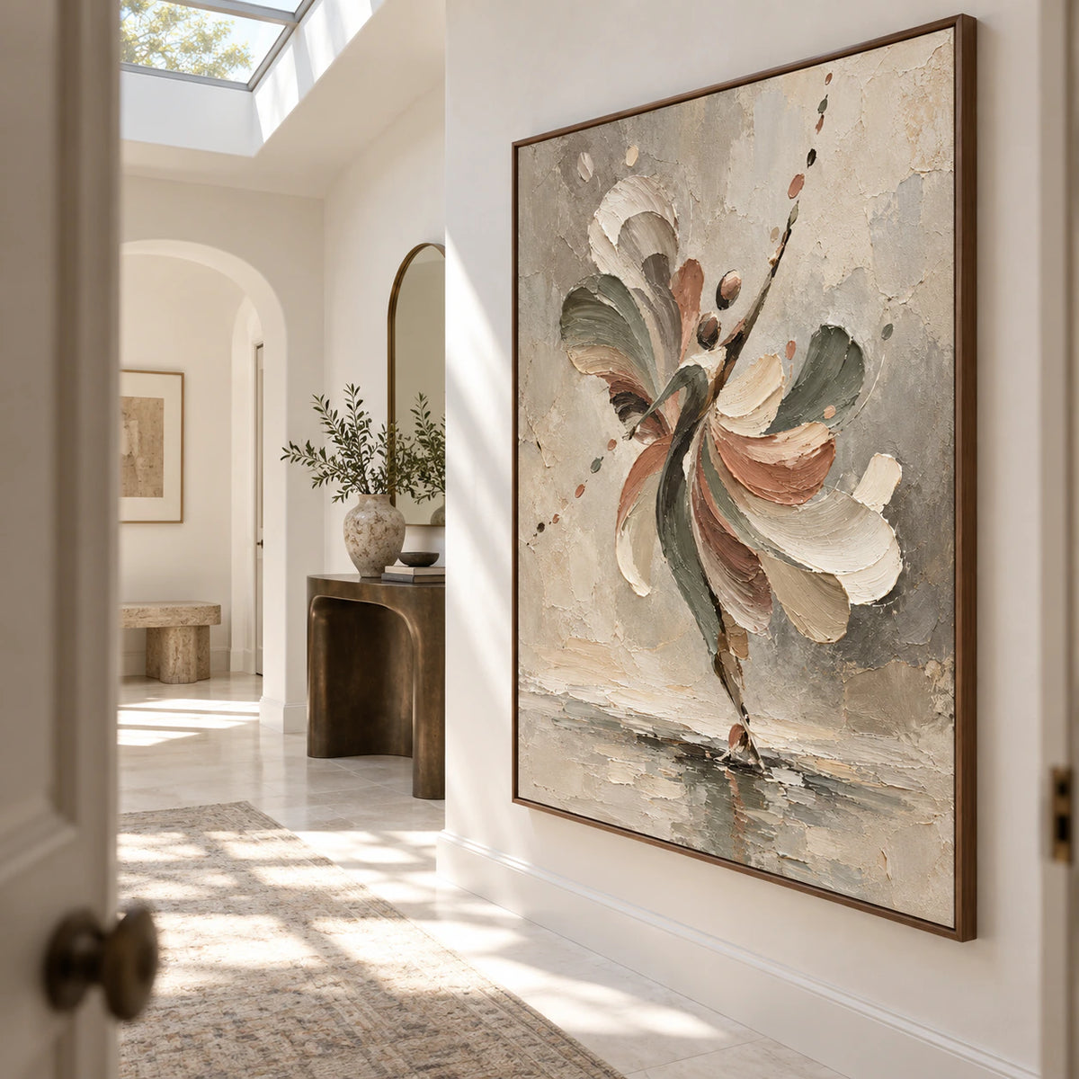 Gallery-scale foyer with Tethered-Bloom in a bright architectural setting.