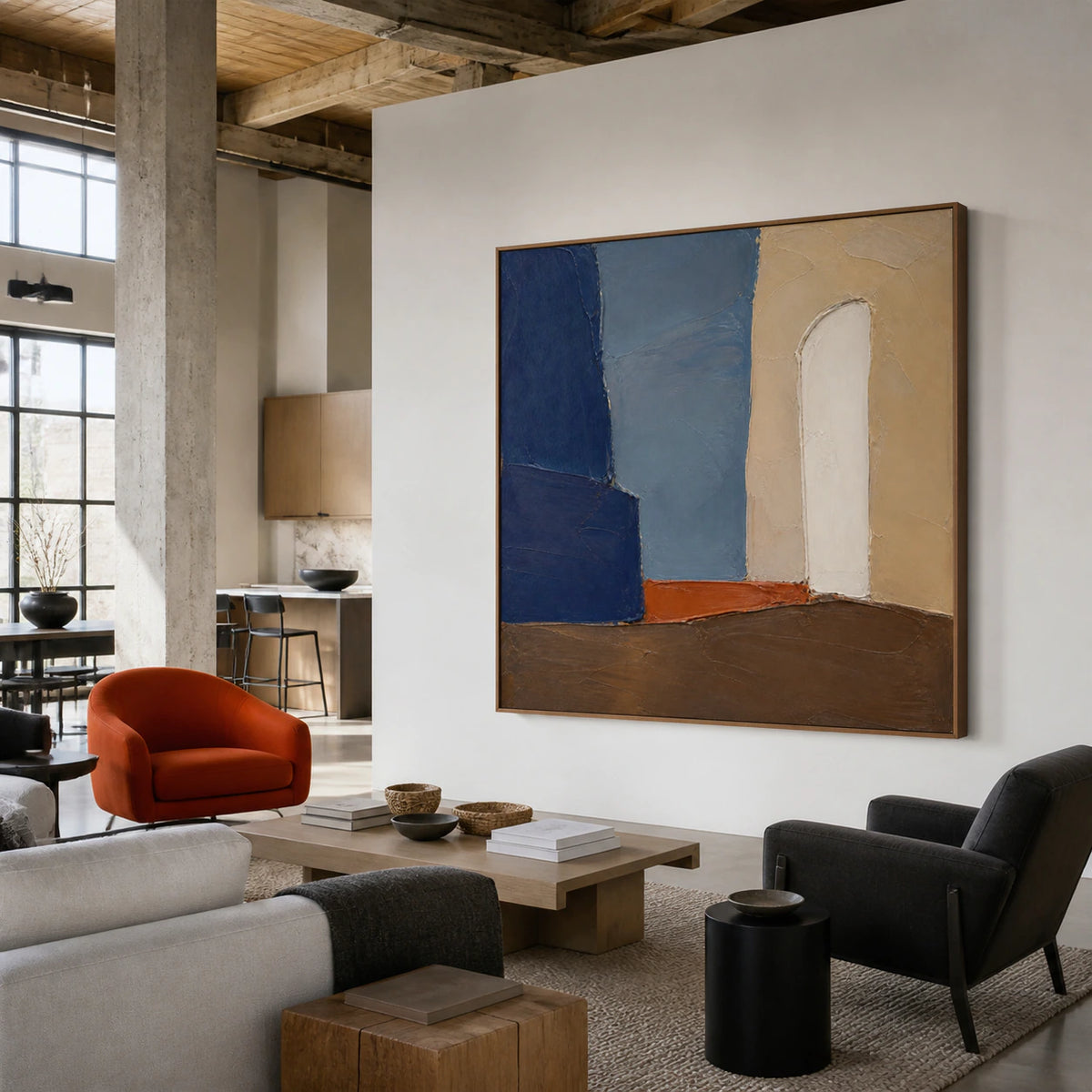 Threshold-Umber as a large focal artwork in an expansive loft interior.