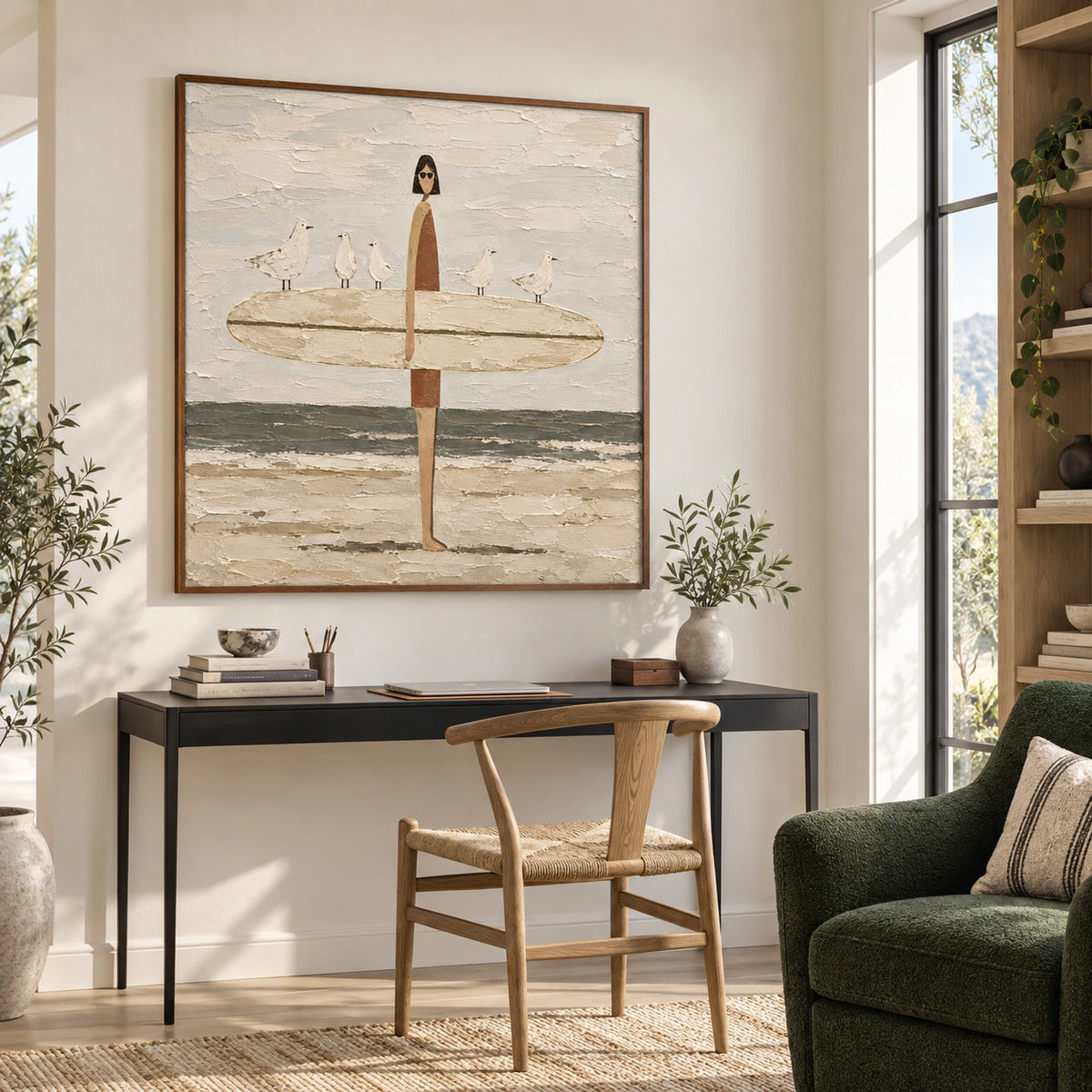 Tidal-Companions featured in an airy reading and home-office space.