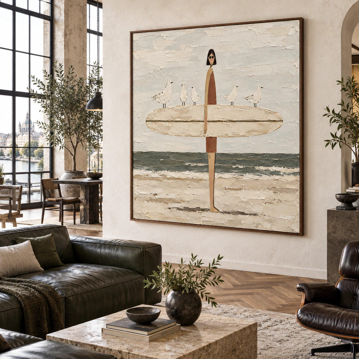 Tidal-Companions anchoring an expansive sunlit hospitality loft interior.
