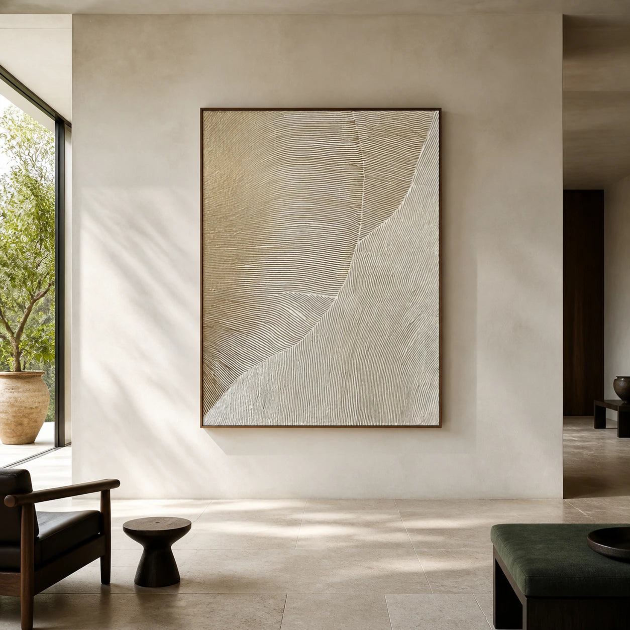 Tidal-Contour displayed at large scale in a spacious straight-on contemporary interior.