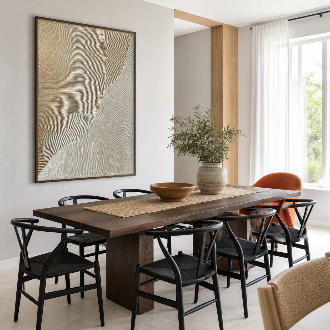 Tidal-Contour anchoring a refined daylight-filled dining room.