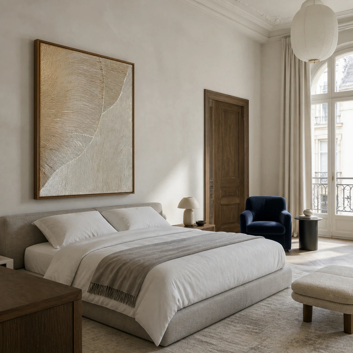 Tidal-Contour bringing quiet texture to a calm, light-filled bedroom.