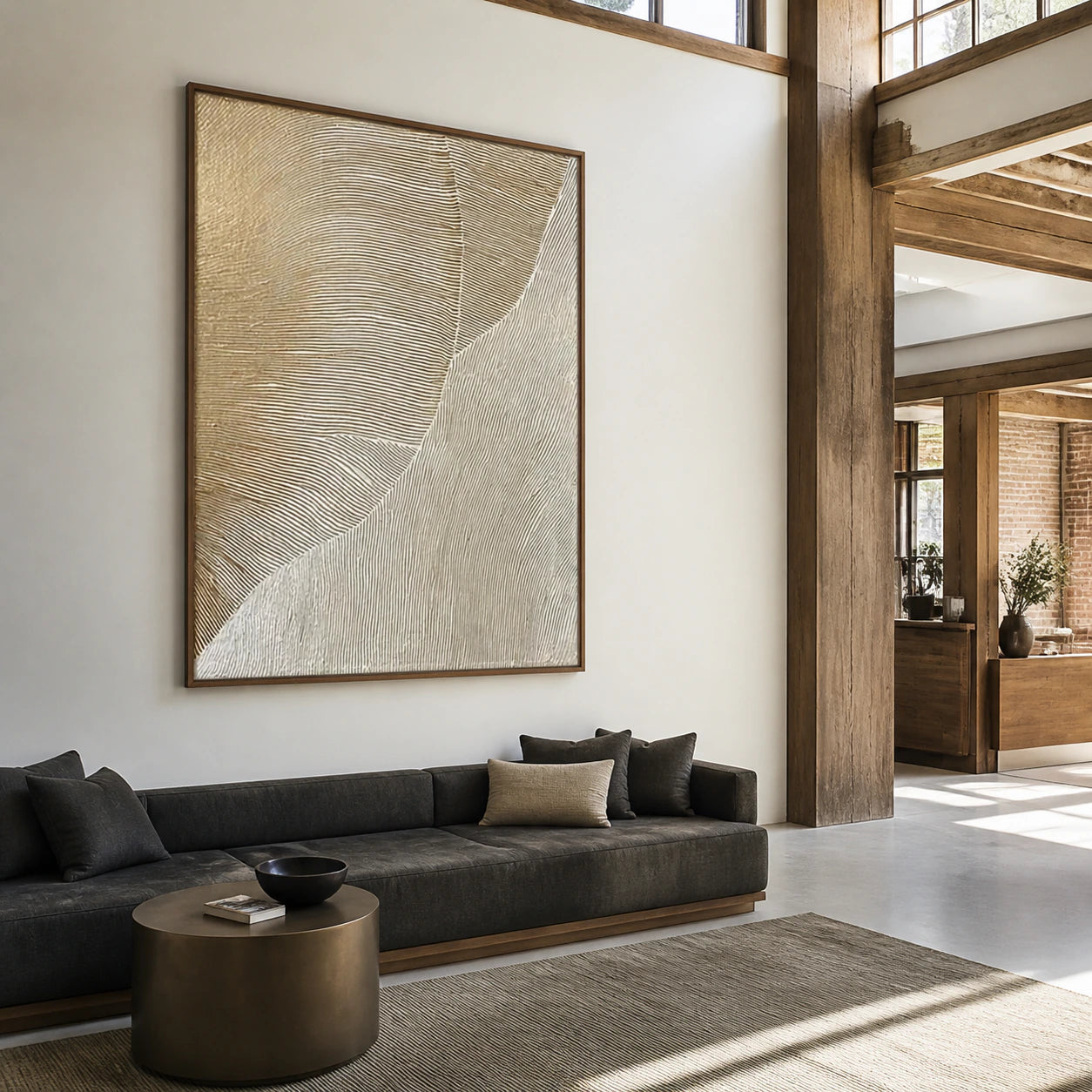 Tidal-Contour as a large focal artwork in an expansive loft hospitality interior.