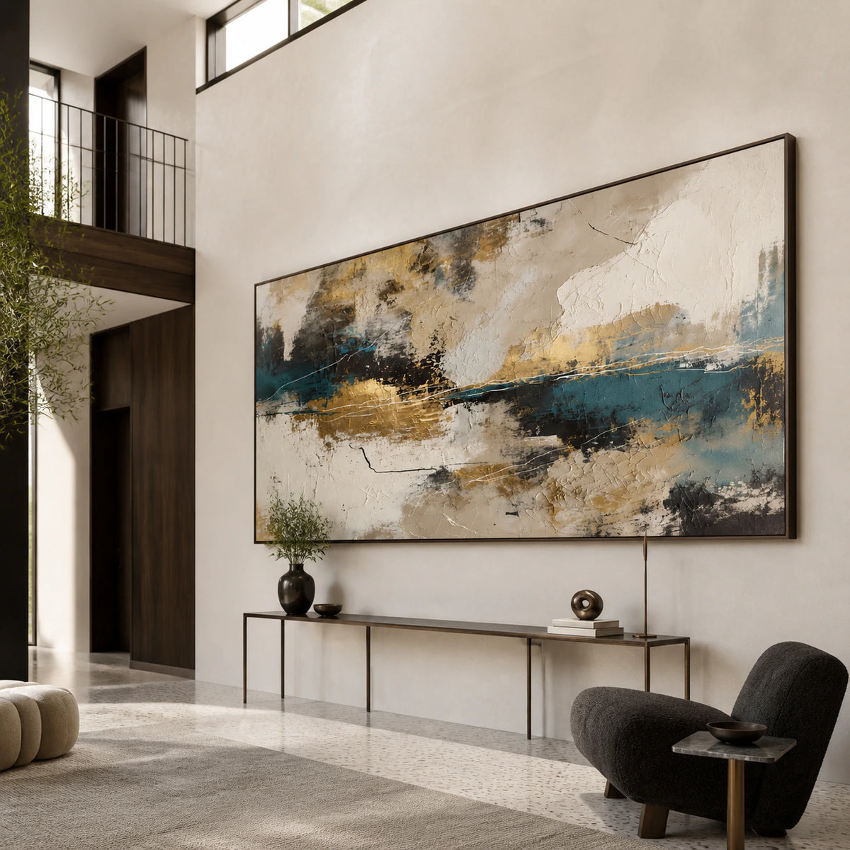 Tidal-Ember presented at gallery scale in a luminous foyer.