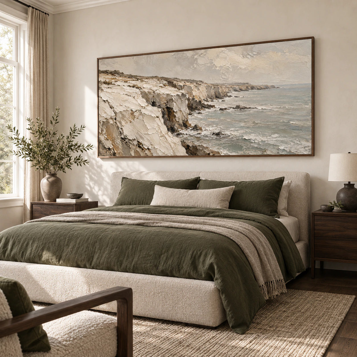 Tidal-Escarpment above a low bed in a quiet, softly lit bedroom.