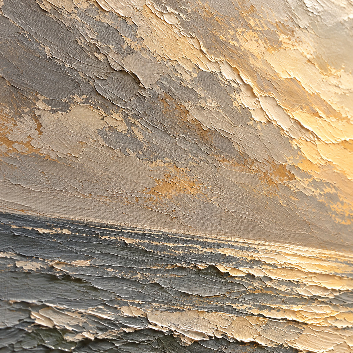 Tidal-Gloaming oil painting brushwork and impasto detail photographed from an oblique side angle