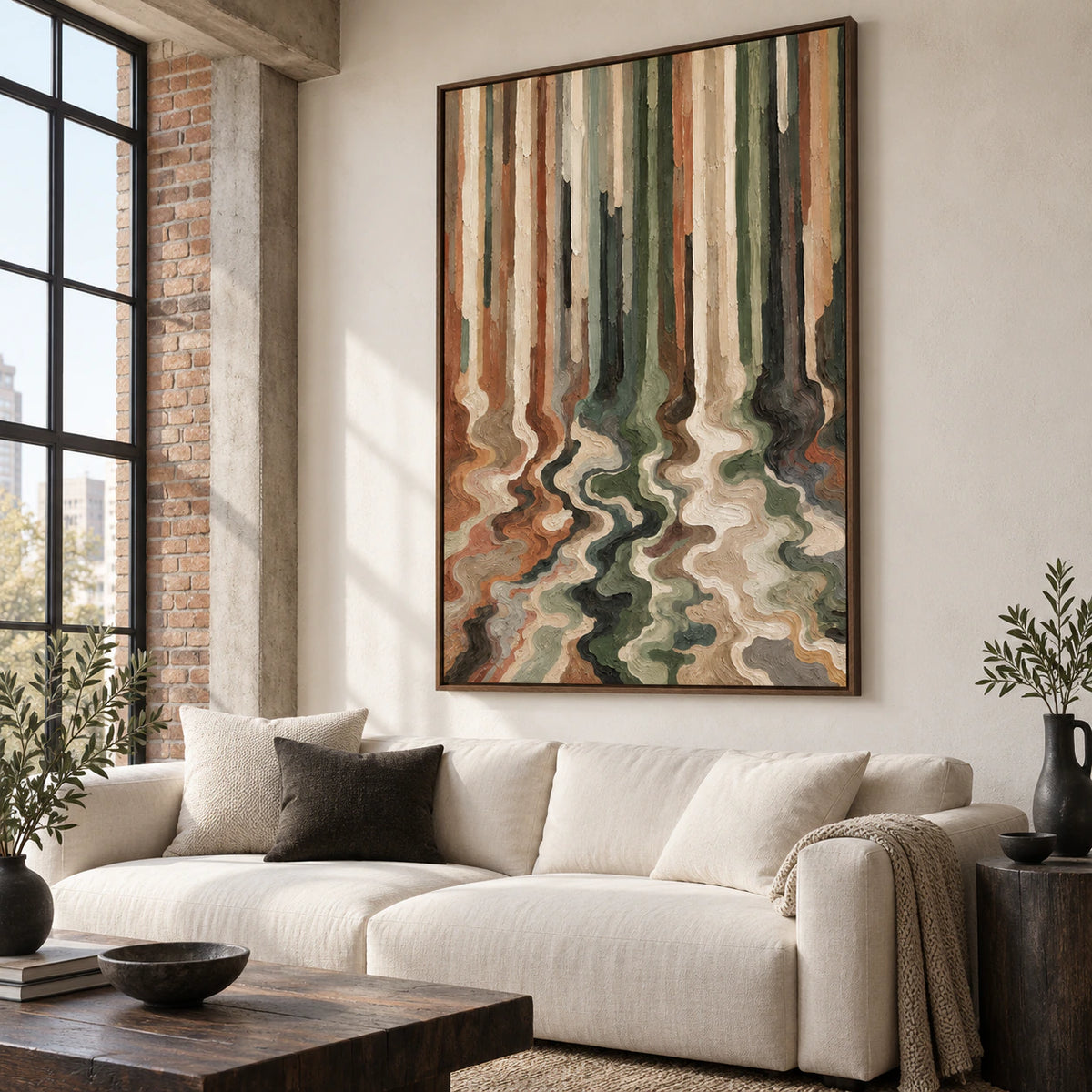 Tidal-Grove as the focal artwork in a bright contemporary living room.