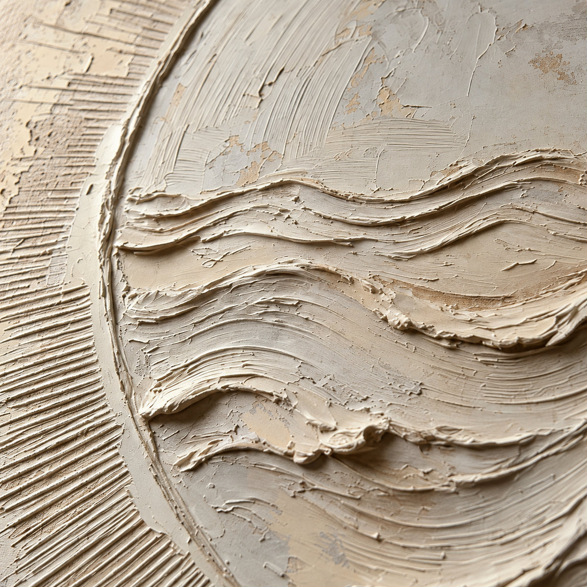 Tidal-Halo oil painting brushwork and impasto detail photographed from an oblique side angle