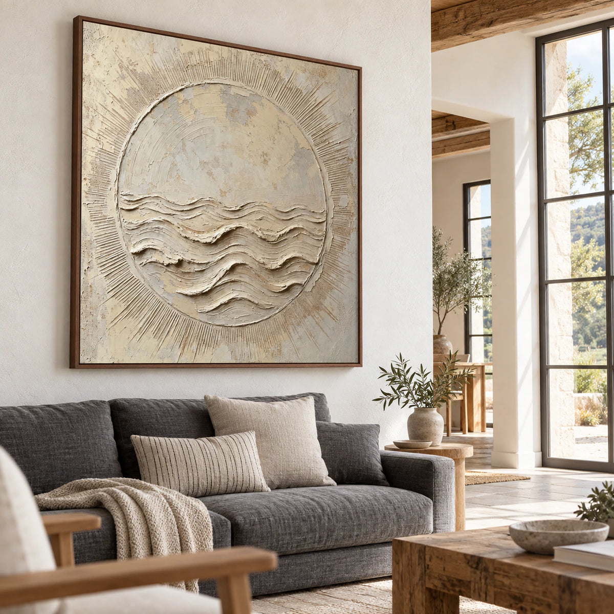 Tidal-Halo as a large focal artwork in a bright contemporary living room.