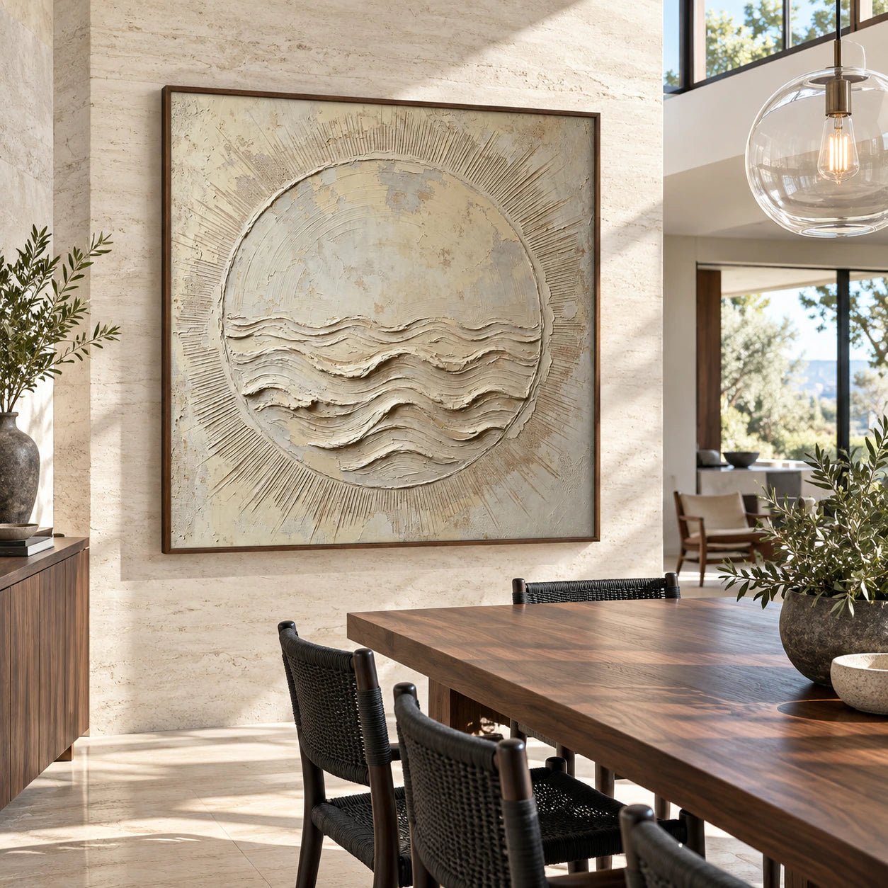 Tidal-Halo displayed above a refined dining setting in a naturally lit interior.