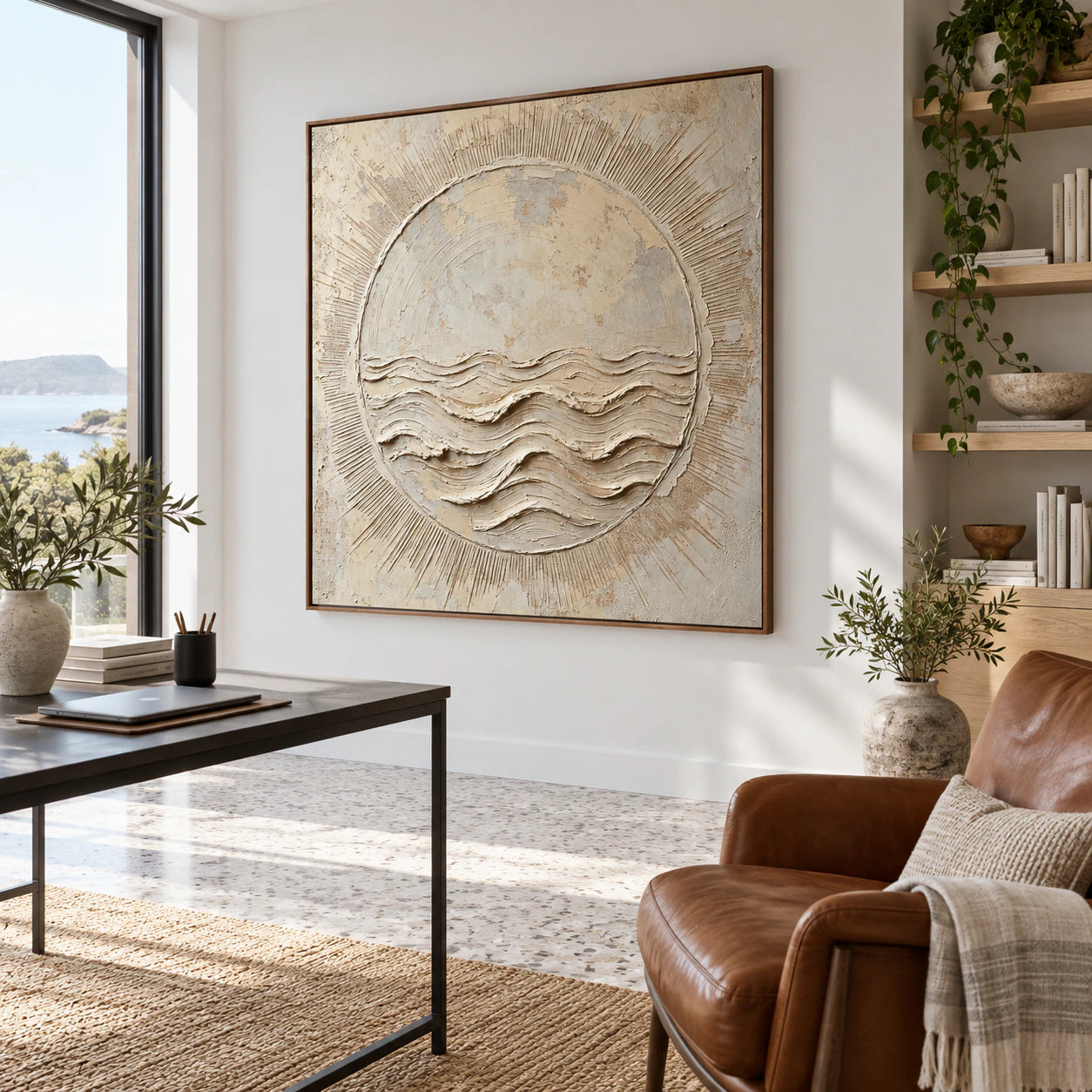 Large Tidal-Halo relief in an airy home office reading space.