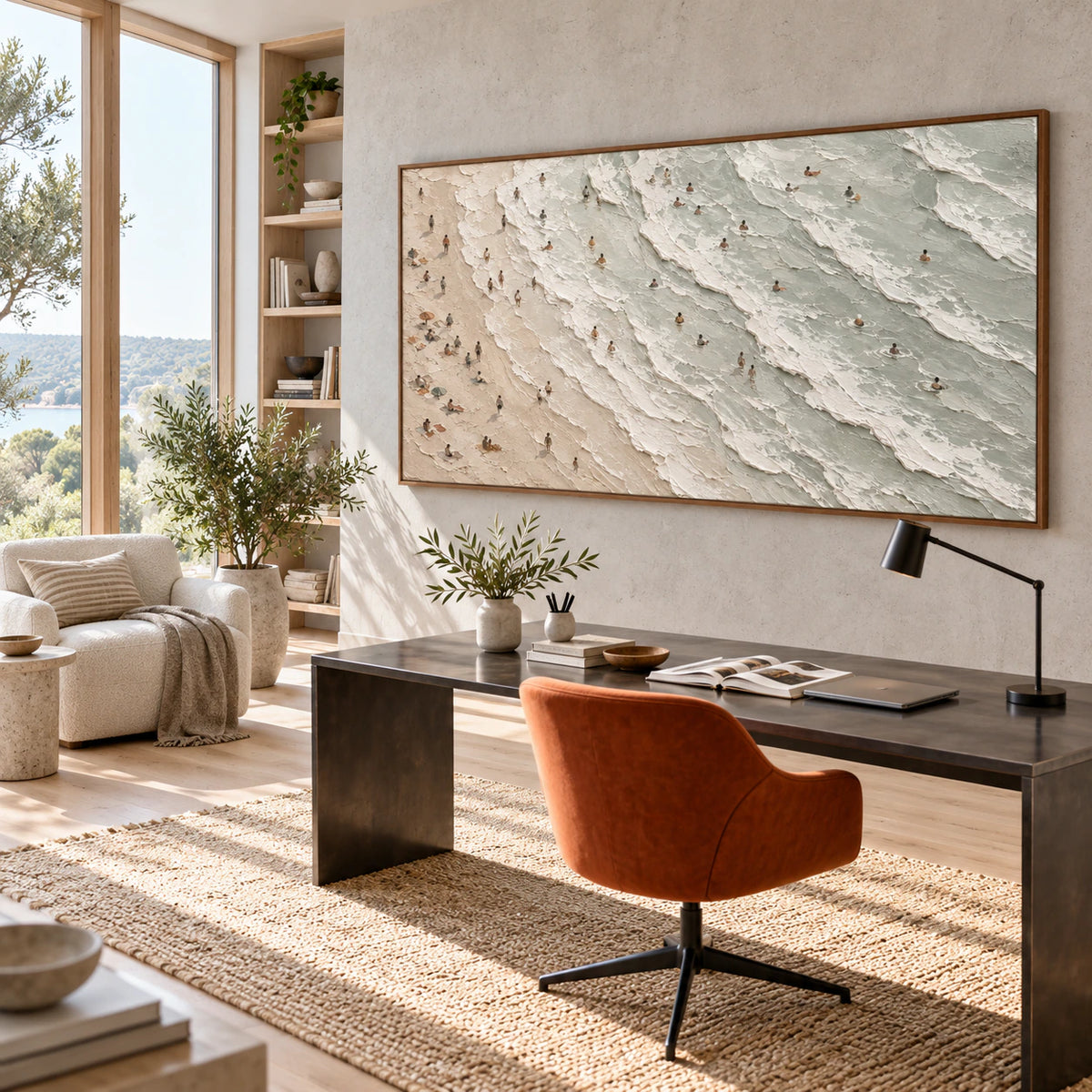 Tidal-Interval displayed prominently in an airy home office reading space.