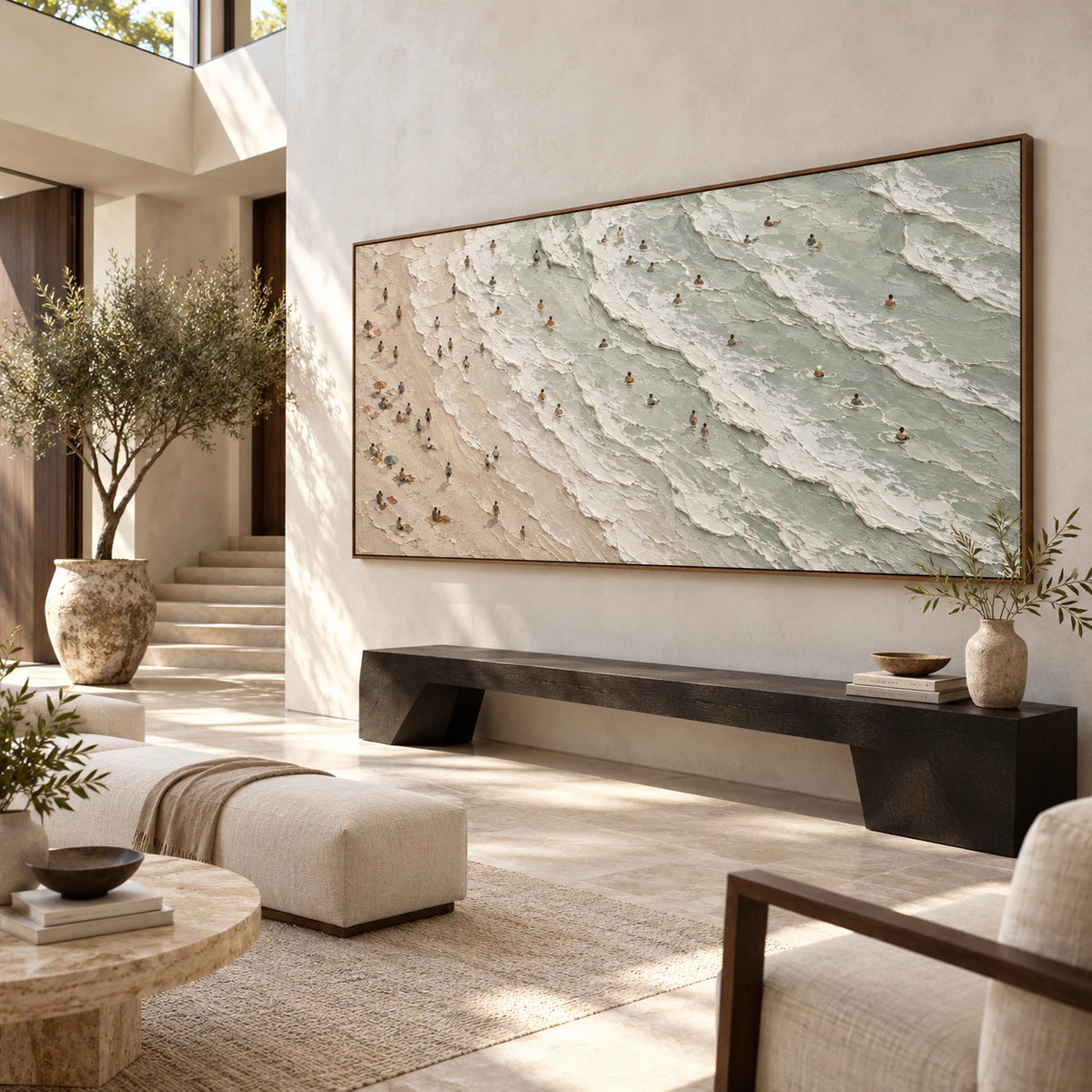 Tidal-Interval at gallery scale in a luminous architectural foyer.