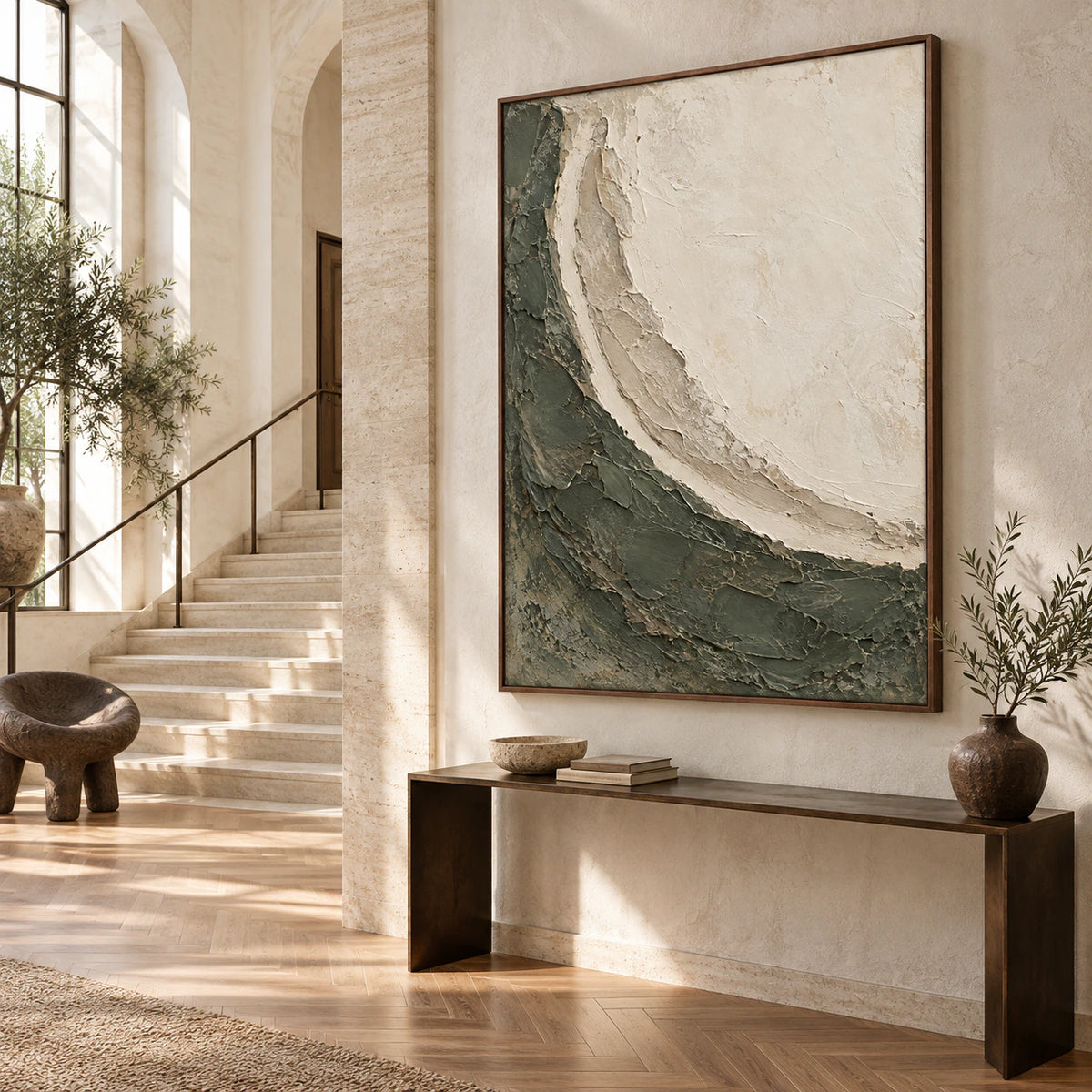 Tidal-Patina at gallery scale in a spacious daylight foyer.