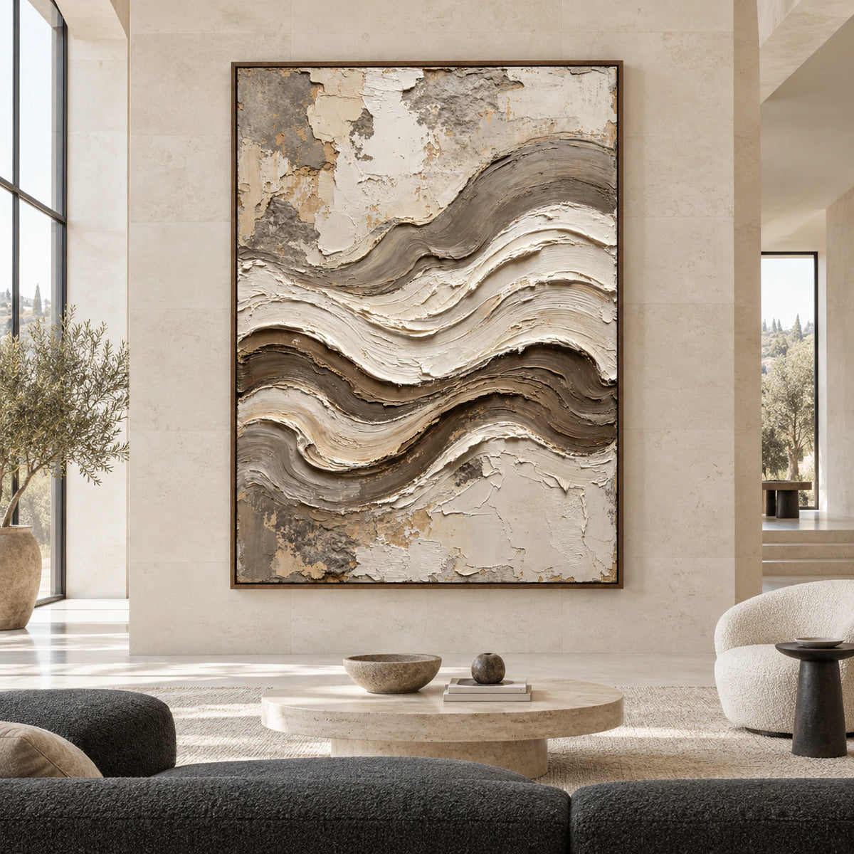 Tidal-Plaster displayed at large scale straight-on in a bright expansive architectural living space.