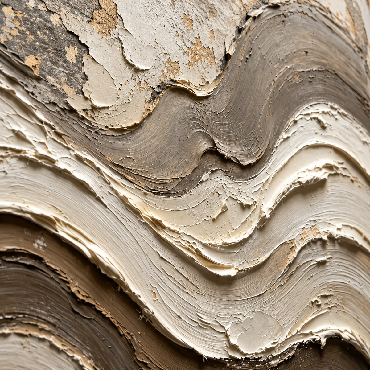 Tidal-Plaster oil painting brushwork and impasto detail photographed from an oblique side angle