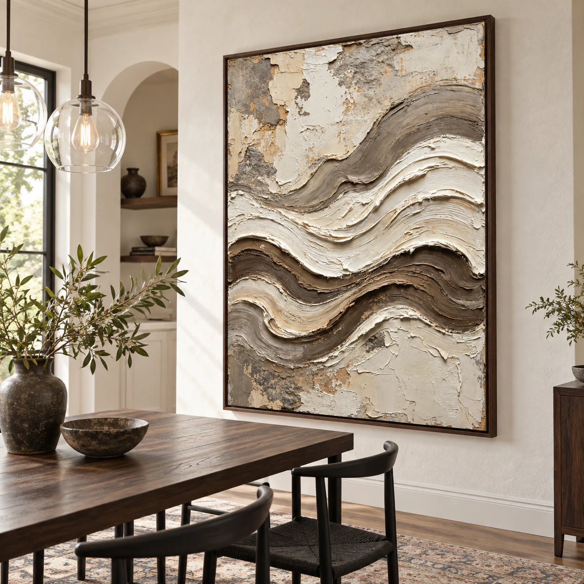 Tidal-Plaster displayed prominently in a refined daylight-filled dining room.