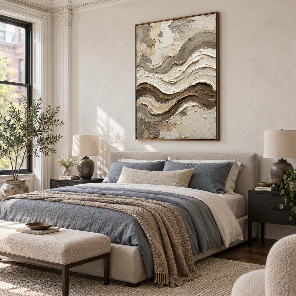 Tidal-Plaster above a quiet, light-filled bedroom setting.