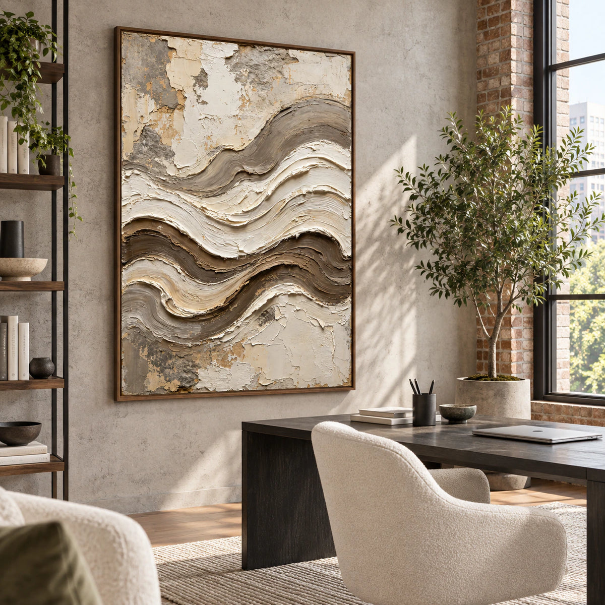 Tidal-Plaster featured in an airy home office reading space.
