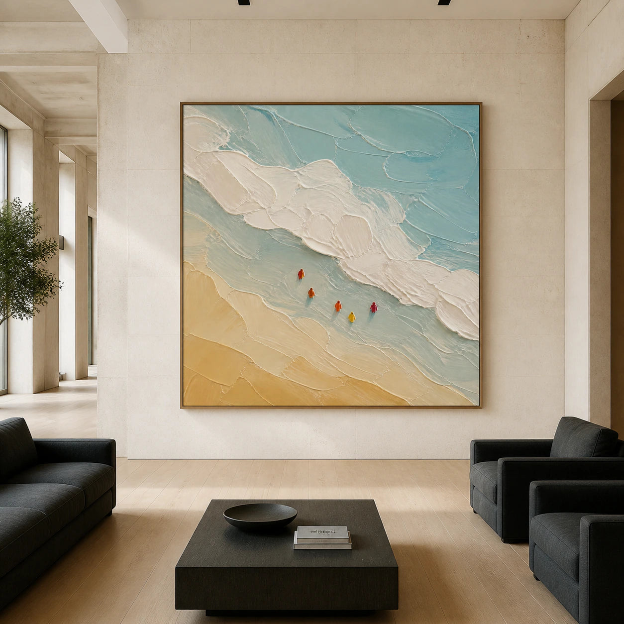 Tidal-Procession displayed at large scale in a spacious contemporary gallery-like living area.