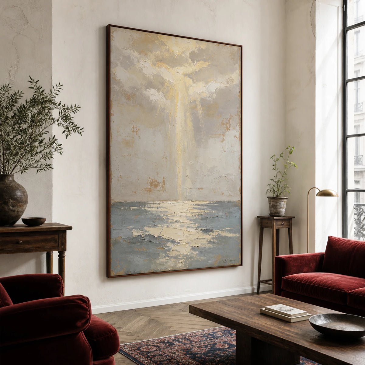 Tidal-Relic installed as a commanding focal point in an expansive hospitality loft interior.