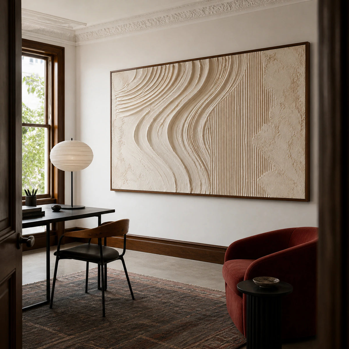 Tidal-Relief in an airy reading and home office space.