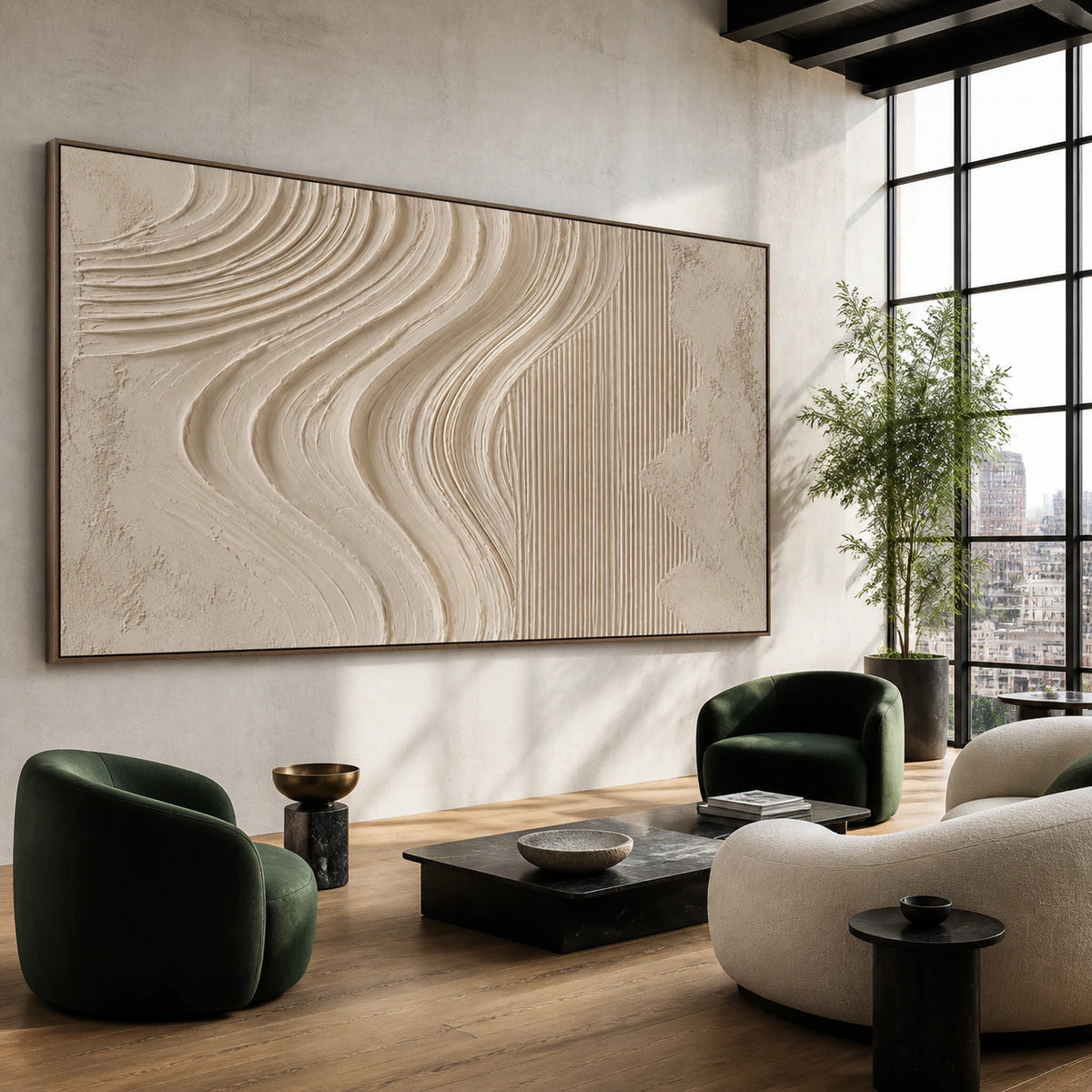 Tidal-Relief featured in an expansive daylight hospitality loft.