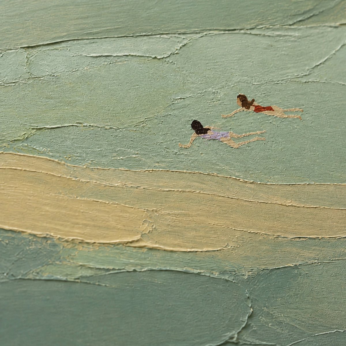 Tidal-Reverie oil painting brushwork and impasto detail photographed from an oblique side angle