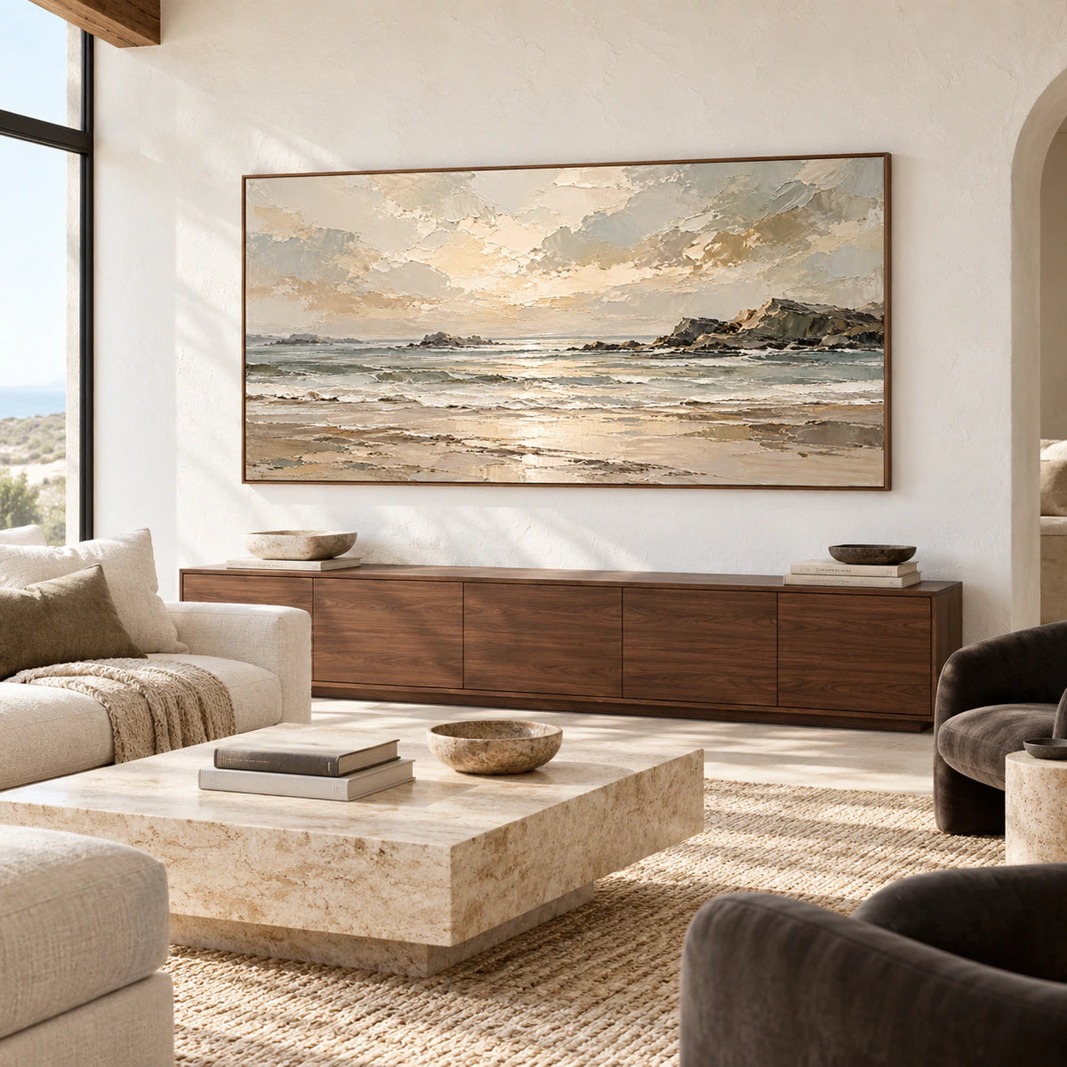 Tidal Shelf commanding the wall of an expansive loft interior with generous daylight and restrained furnishings.