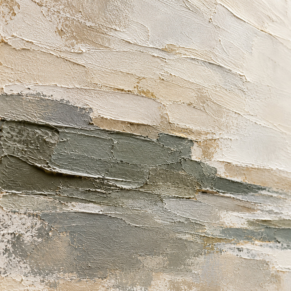 Tidal-Silence oil painting brushwork and impasto detail photographed from an oblique side angle