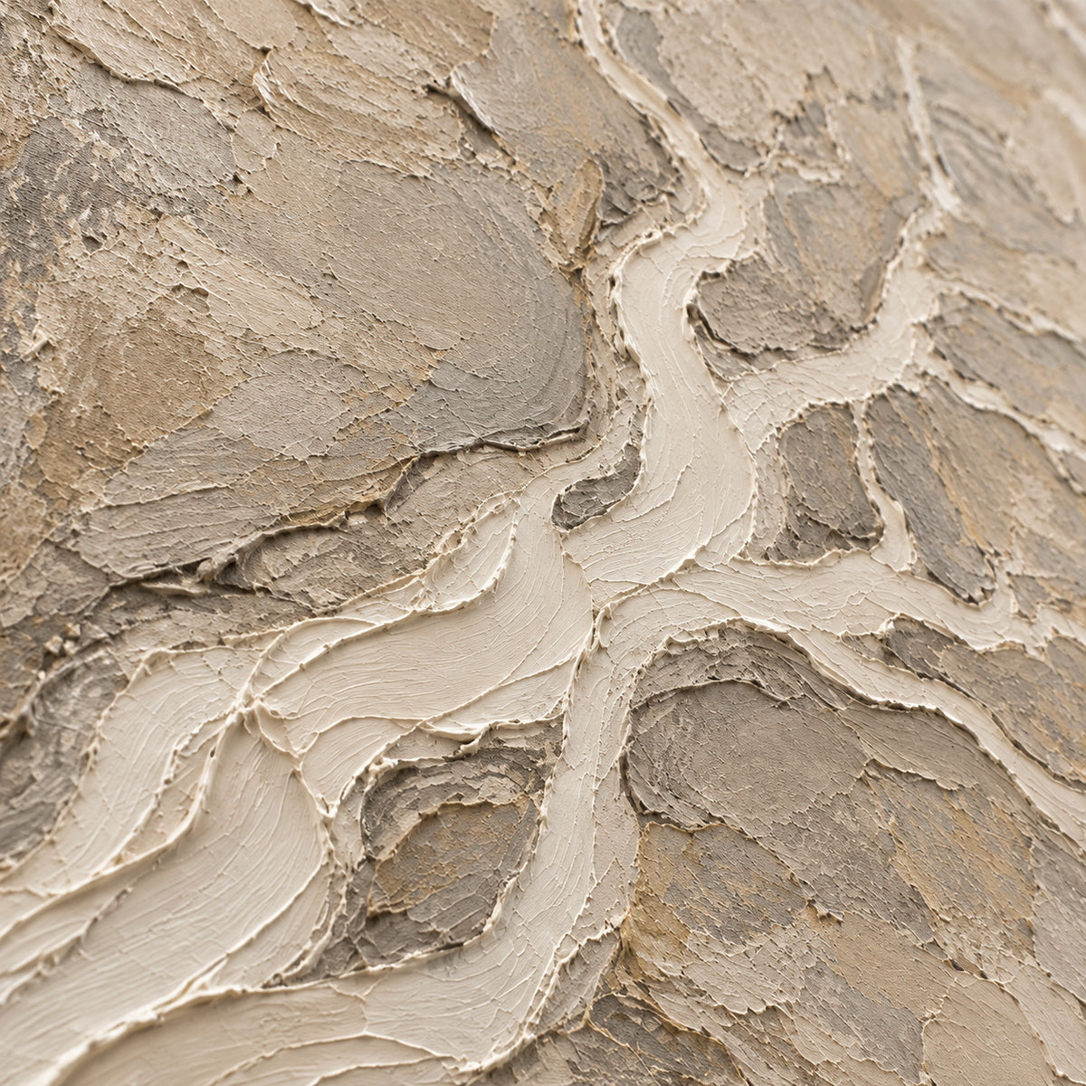 Tidal-Strata oil painting brushwork and impasto detail photographed from an oblique side angle