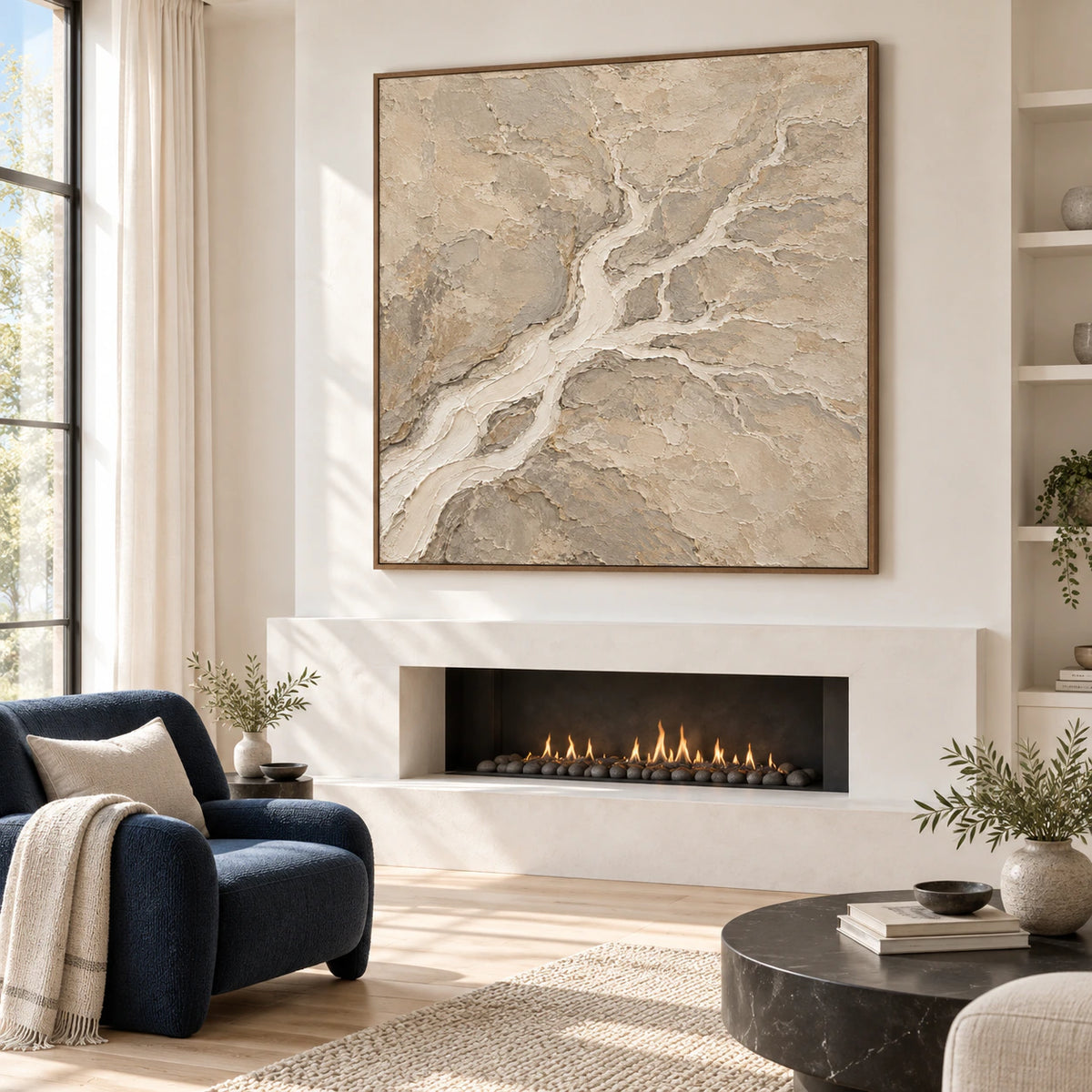 Tidal-Strata as the focal point of a bright contemporary living room.