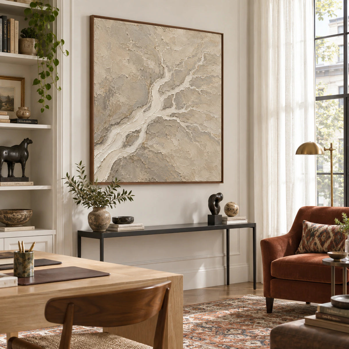 Tidal-Strata in an airy home office and reading space with clean natural light.