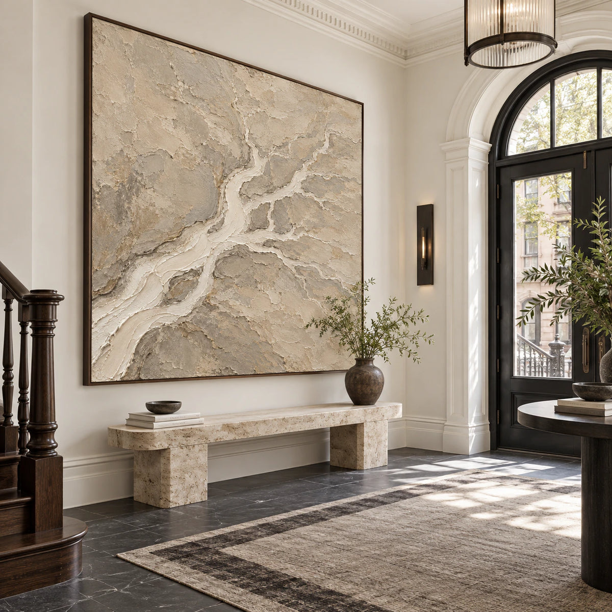 Tidal-Strata presented at gallery scale in a bright, architectural foyer.