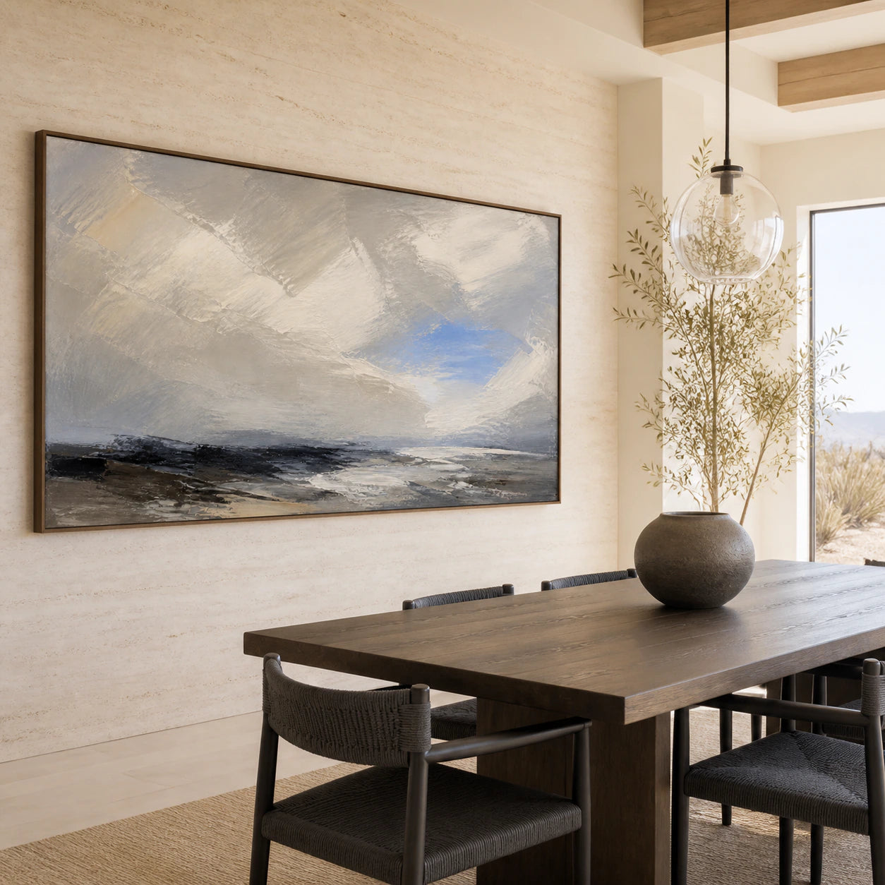 Tidal-Threshold anchoring a refined dining room with sculptural furniture.