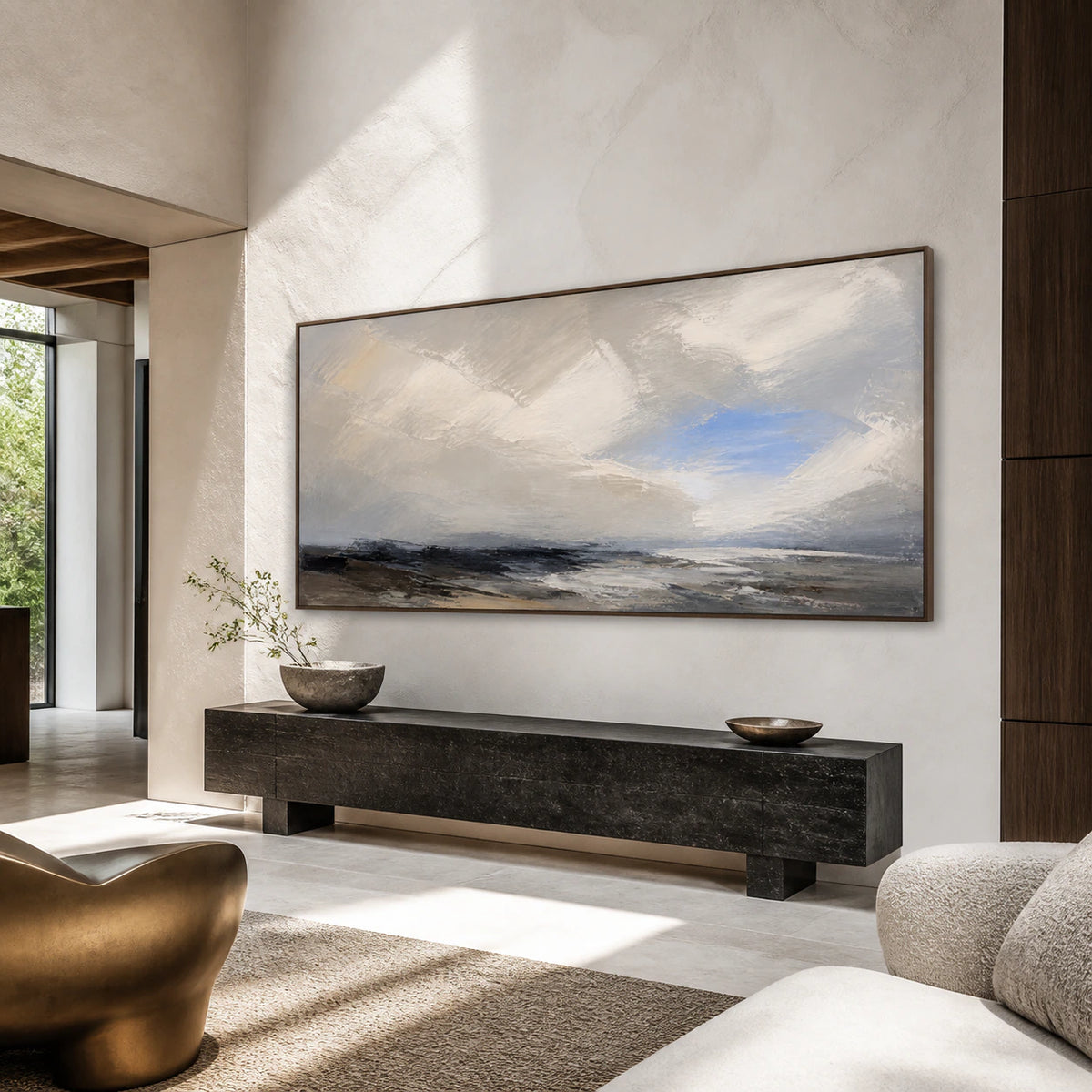 Tidal-Threshold at gallery scale in a bright, generous foyer.