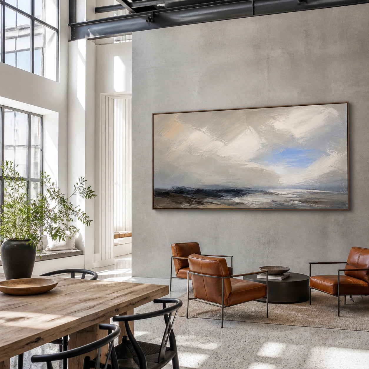 Tidal-Threshold featured in an expansive daylight-filled loft hospitality interior.