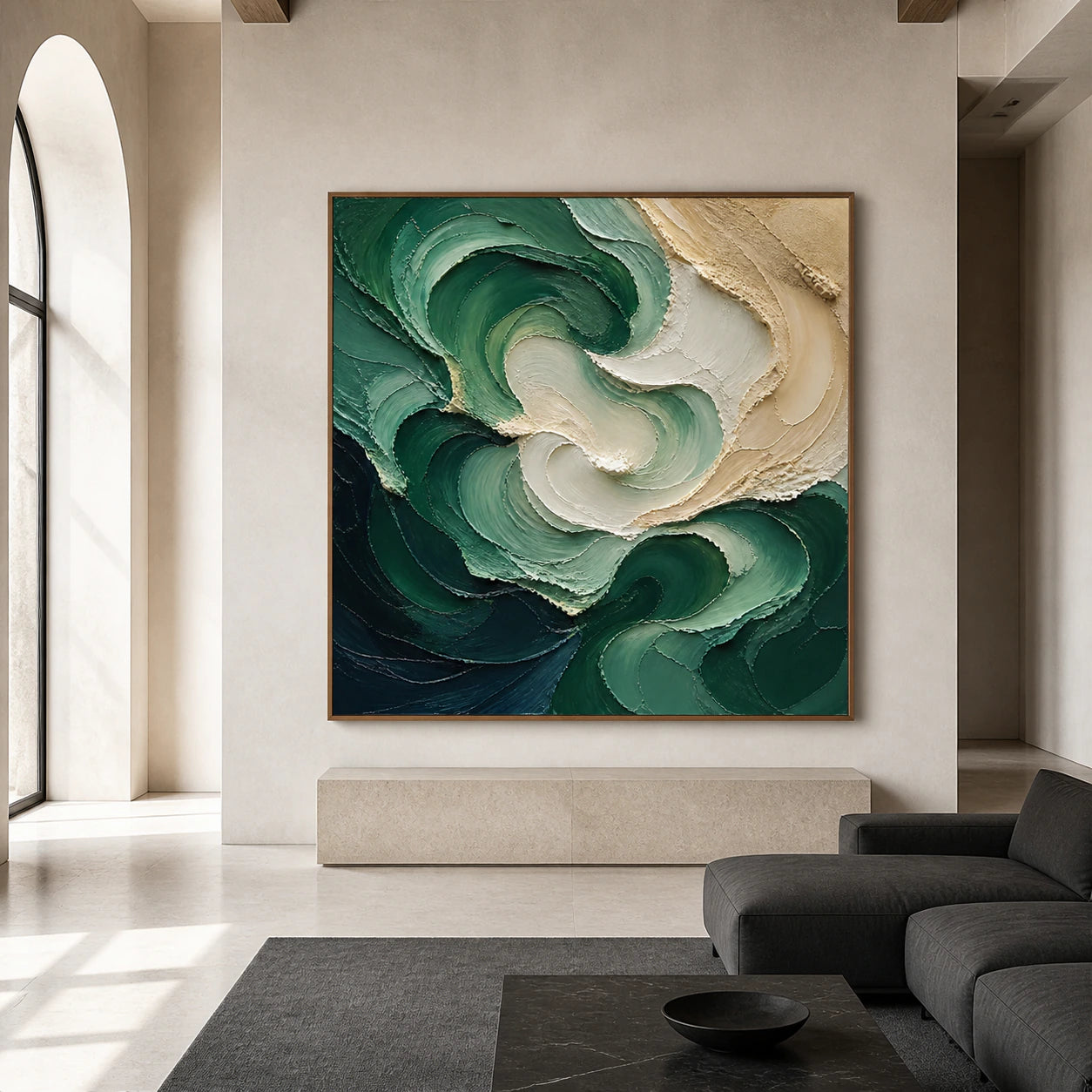 Tidal-Verdigris displayed at large scale in a spacious straight-on architectural interior.