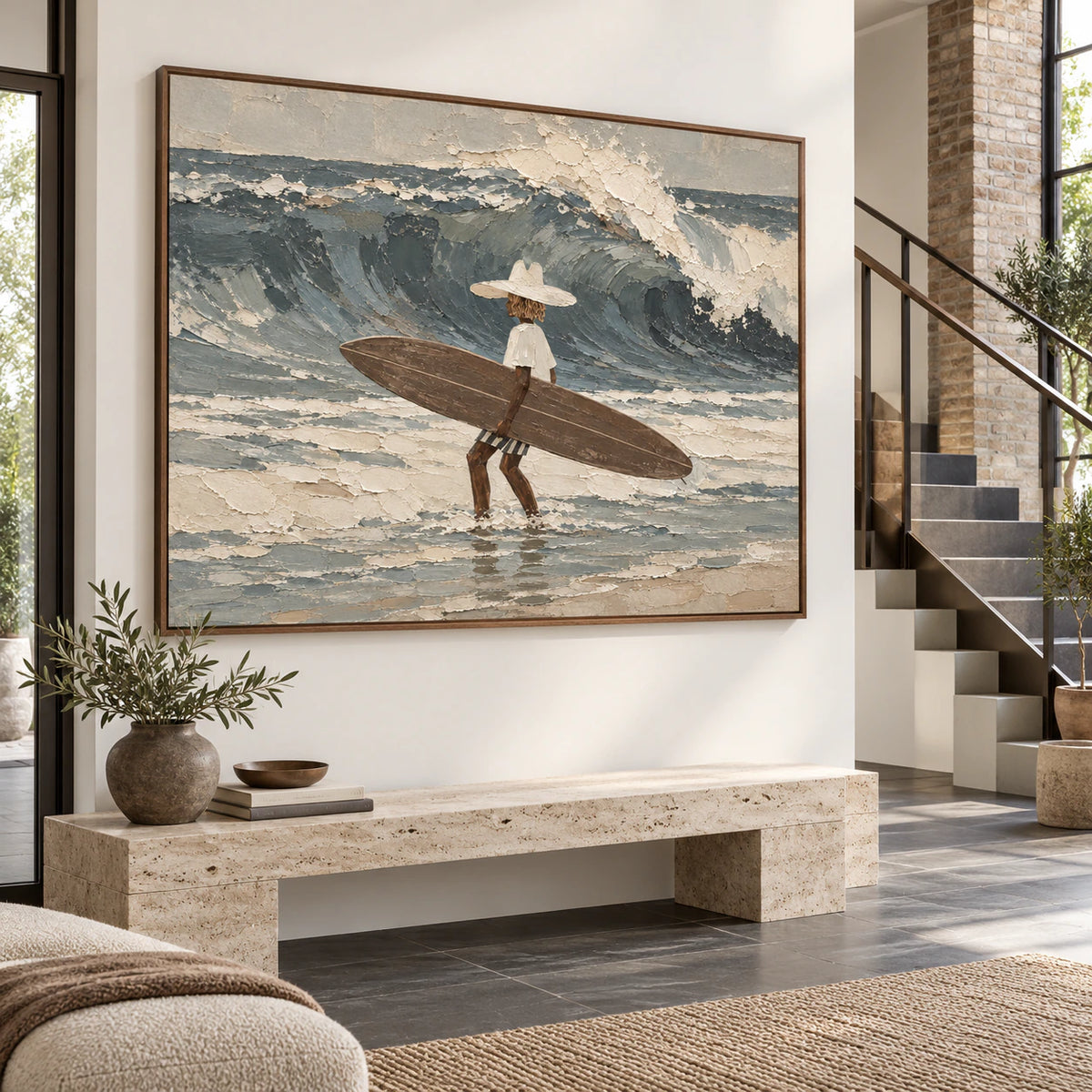 Tidal-Wayfarer at gallery scale in a bright sculptural foyer.